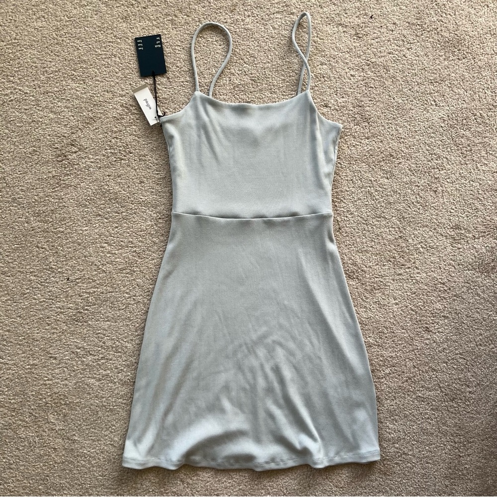 Aritzia Wilfred Free Reese Light Blue Ribbed Mini-Dress